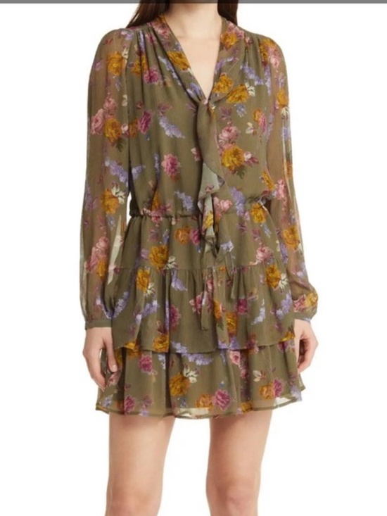 PAIGE Dresses & Skirts - Paige Elynne Floral Long Sleeve Silk Chiffon Dress In Moss - size XS